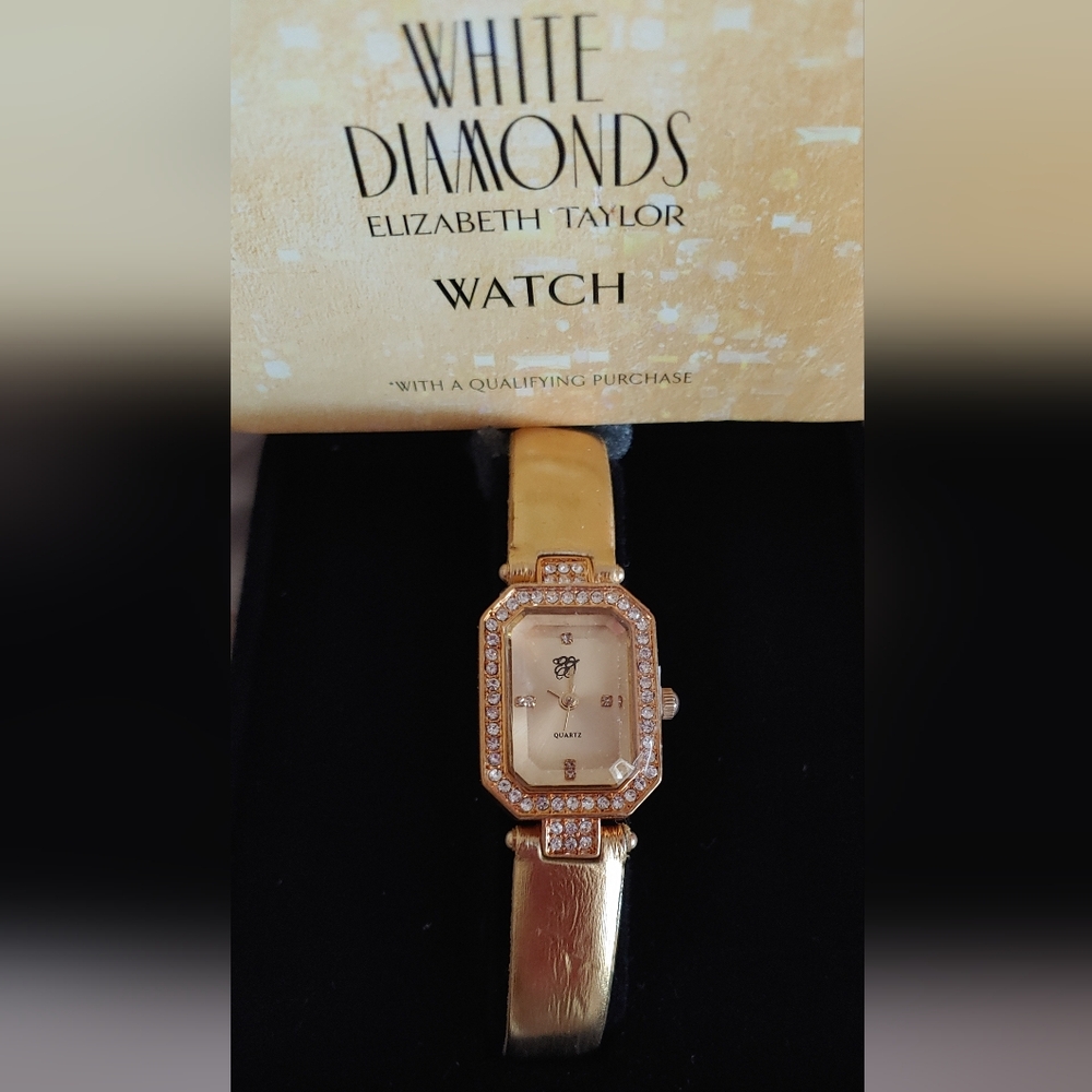 White Diamonds by Elizabeth Taylor Gold-Tone Crystal Ladies Watch